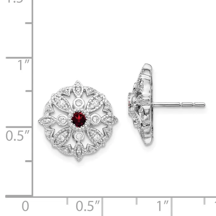 14k White Gold Real Diamond and Garnet Fancy Earrings Goldia Earrings