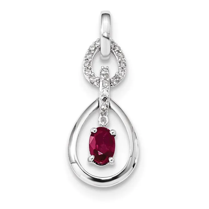 14k White Gold Real Diamond and Ruby Dangle Pendant Goldia Necklaces