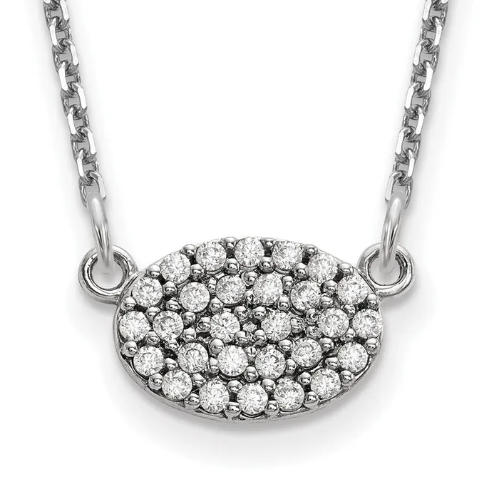 14k White Gold Real Diamond Cluster Oval Necklace Goldia Necklaces