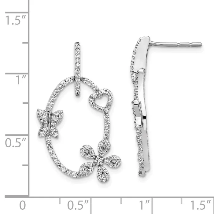 14k White Gold Real Diamond Heart Flower u0026 Butterfly Post Earrings Goldia Earrings