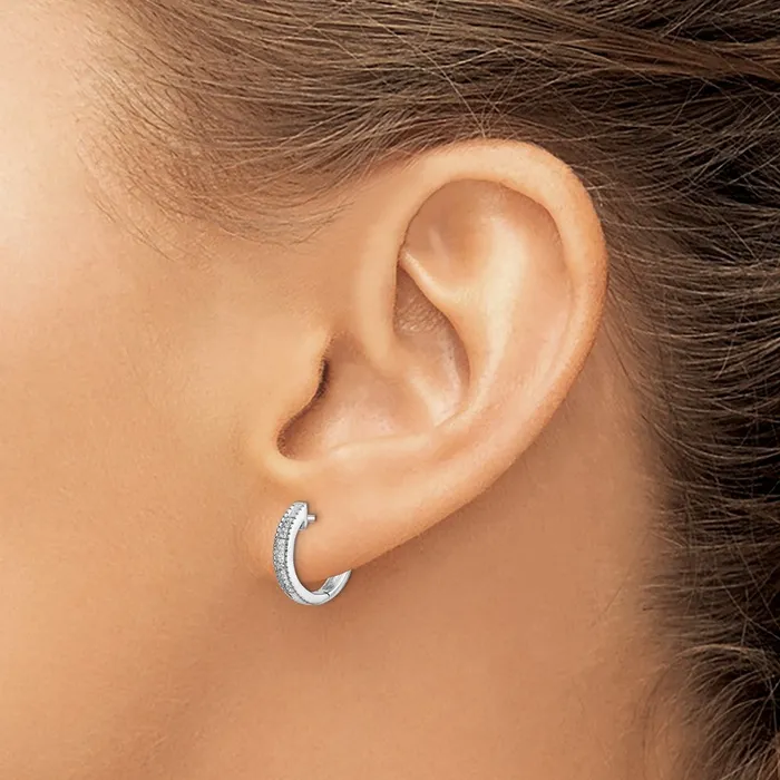 14k White Gold Real Diamond Hinged Hoop Earrings Goldia Earrings