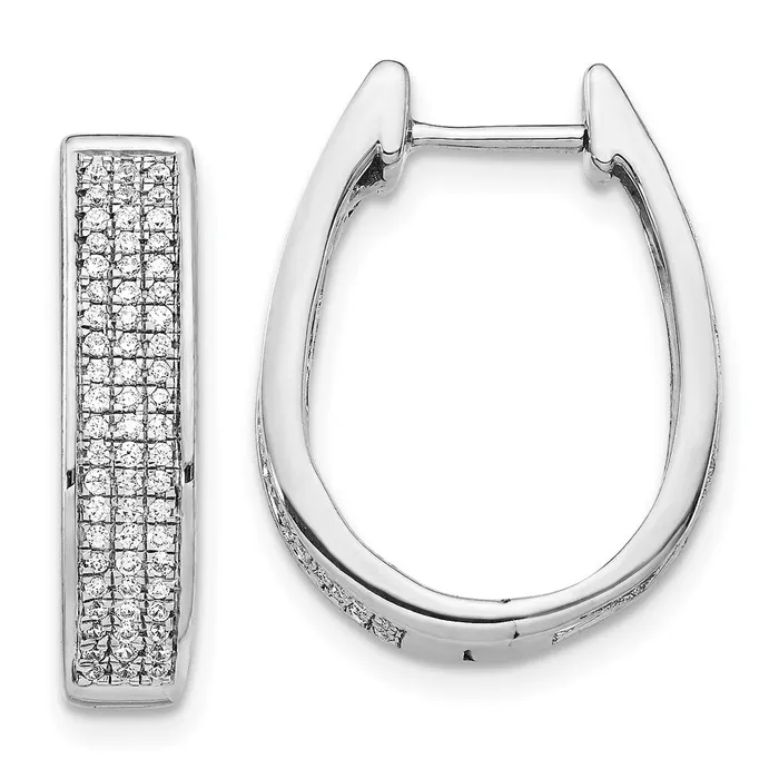 14k White Gold Real Diamond Large Hinged Oval Hoop Earrings Goldia Earrings
