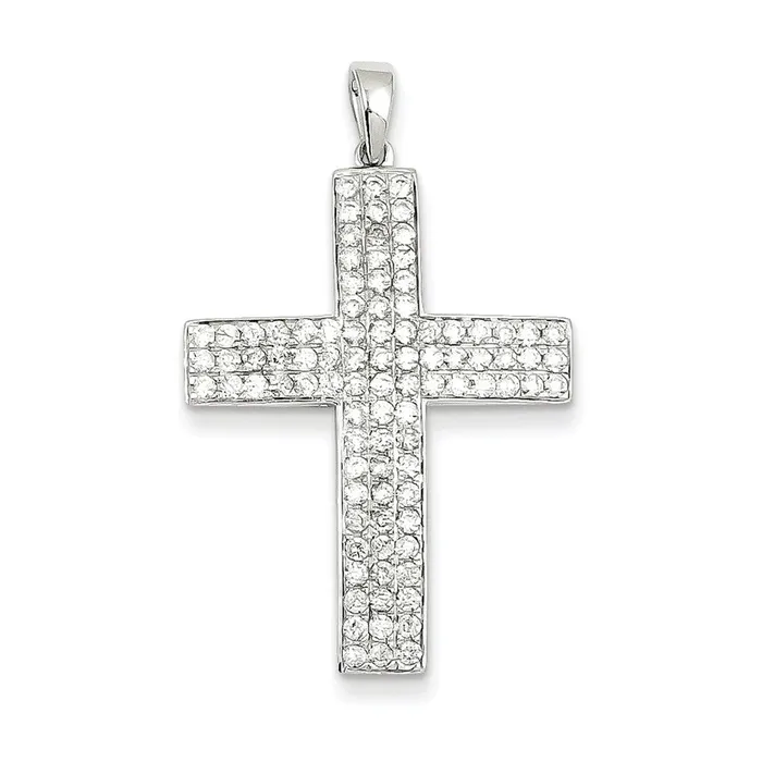 14k White Gold Real Diamond Latin Cross Pendant Goldia Necklaces