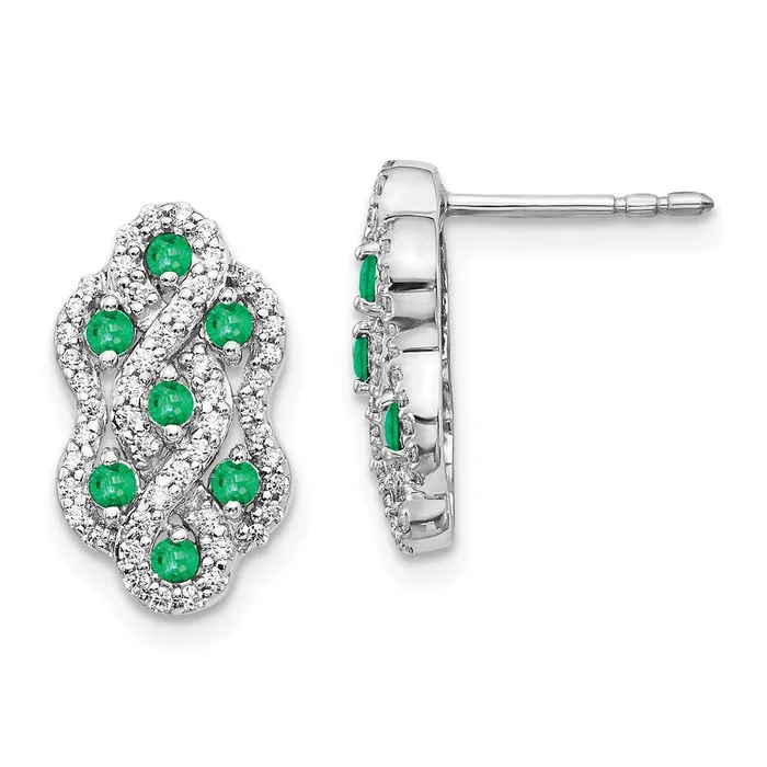 14k White Gold Real Diamond u0026 Emerald Fancy Earrings Goldia Earrings