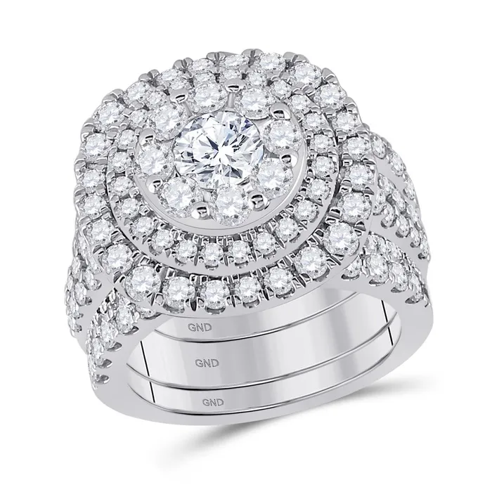 14k White Gold Round Diamond 3Piece Bridal Wedding Ring Set 4 Cttw Certified gndatlanta Rings