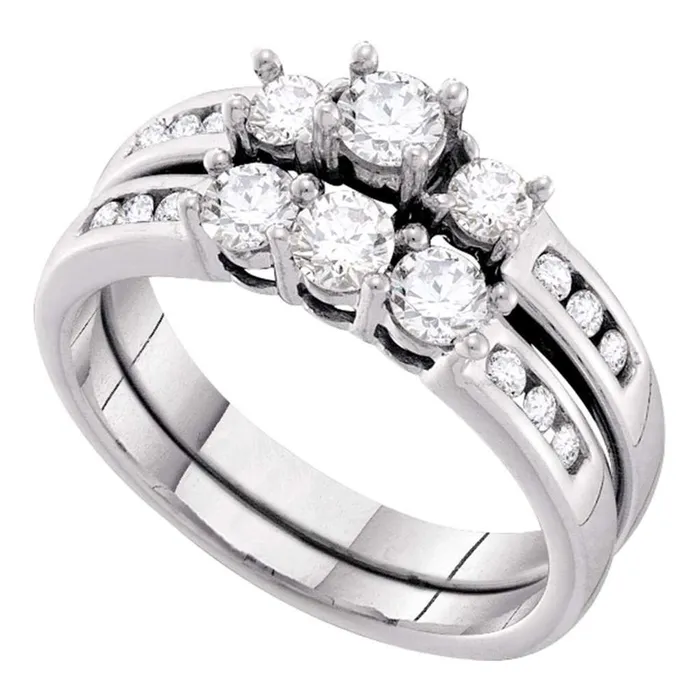 14k White Gold Round Diamond 3stone Bridal Wedding Ring Set 1 Cttw gndatlanta Rings