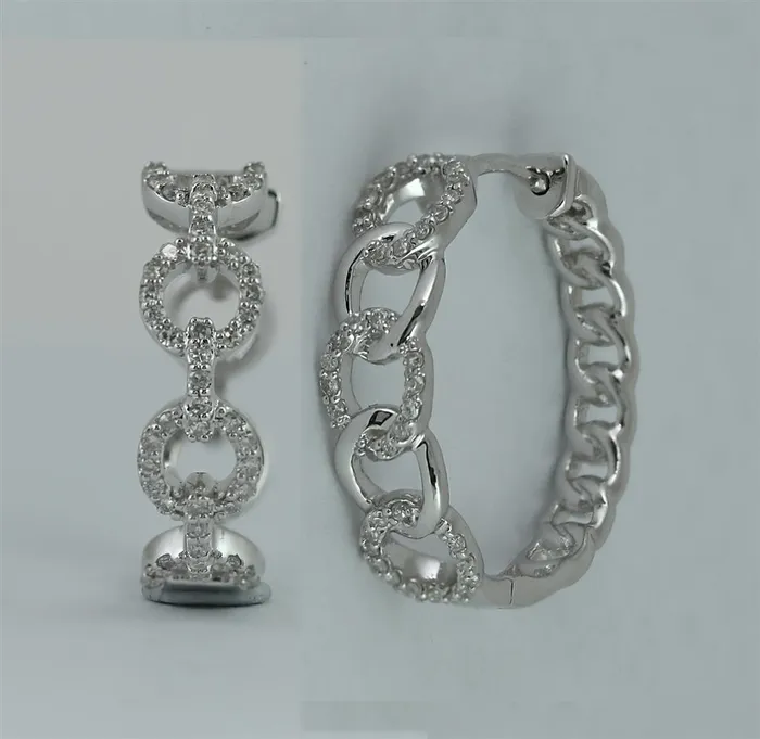 14k White Gold Round Diamond Cable Link Hoop Earrings 13 Cttw gndatlanta Earrings