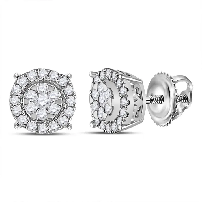 14k White Gold Round Diamond Circle Halo Cluster Earrings 14 Cttw gndatlanta Earrings