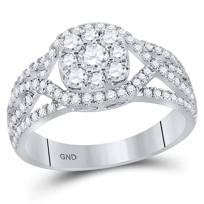 14k White Gold Round Diamond Cluster Bridal Engagement Ring 1 Cttw gndatlanta Rings