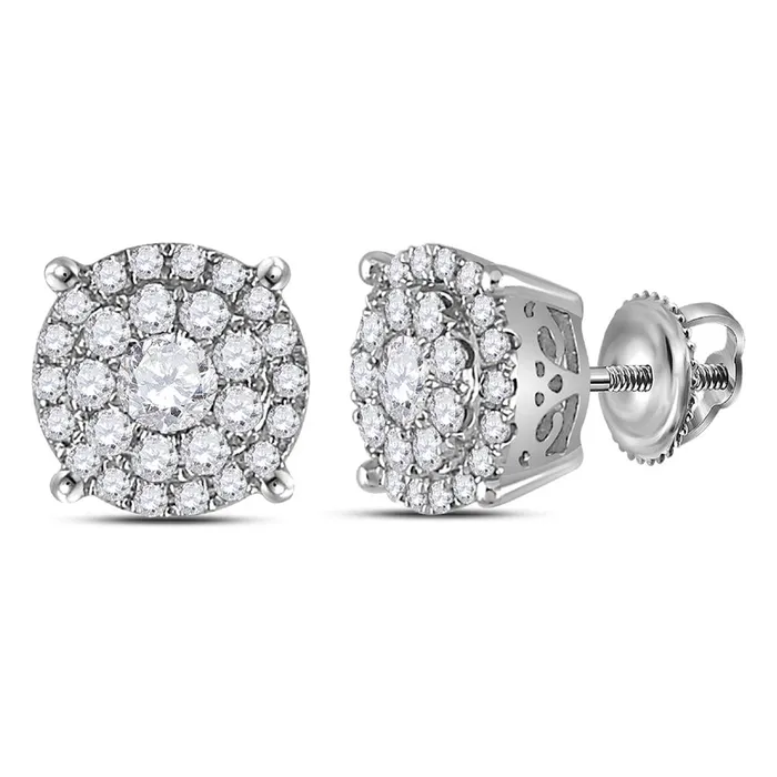 14k White Gold Round Diamond Fashion Halo Earrings 58 Cttw gndatlanta Earrings