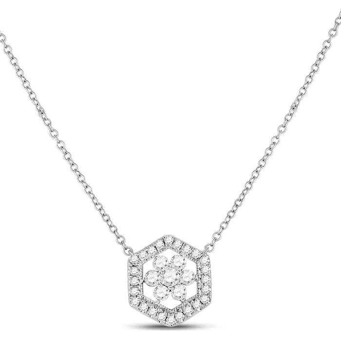 14k White Gold Round Diamond Geometric Cluster Necklace 13 Ctw gndatlanta Necklaces