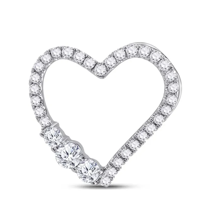 14k White Gold Round Diamond Heart Pendant 12 Cttw gndatlanta Necklaces