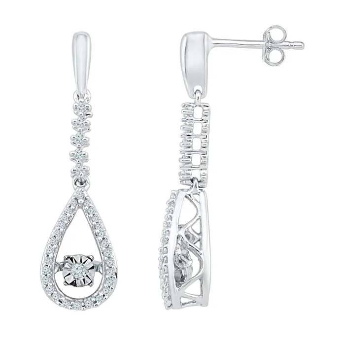 14k White Gold Round Diamond Moving Twinkle Teardrop Dangle Earrings 15 Cttw gndatlanta Earrings