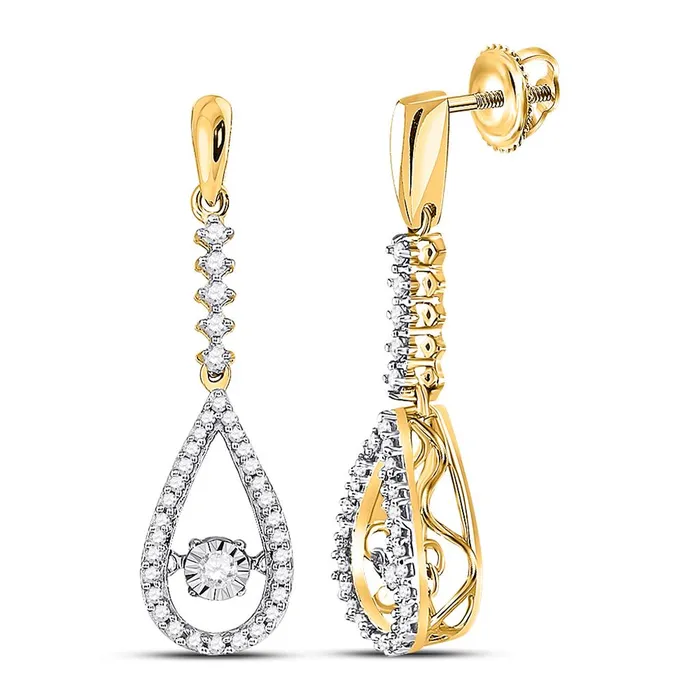 14k White Gold Round Diamond Moving Twinkle Teardrop Dangle Earrings 15 Cttw gndatlanta Earrings