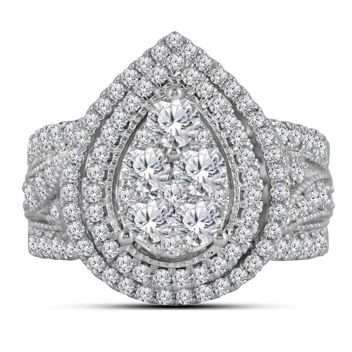 14k White Gold Round Diamond Pear Cluster Bridal Engagement Ring 2 Cttw gndatlanta Rings