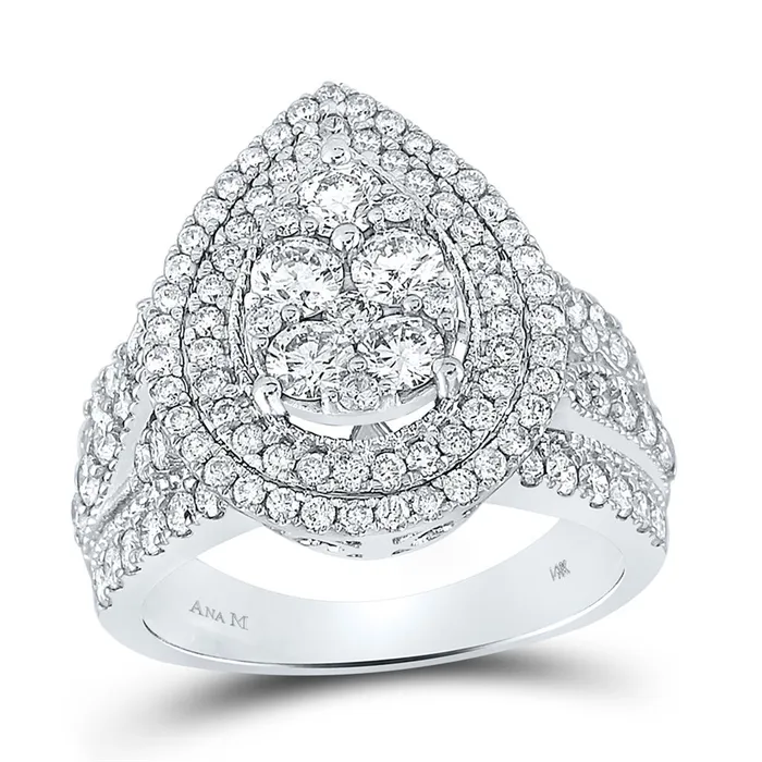 14k White Gold Round Diamond Pear Cluster Bridal Engagement Ring 2 Cttw gndatlanta Rings