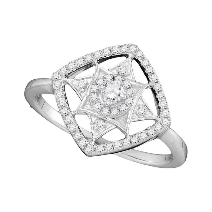 14k White Gold Round Diamond Square Fashion Ring 13 Cttw gndatlanta Rings