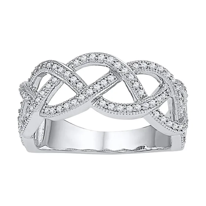 14k White Gold Round Diamond Woven Strand Band Ring 12 Cttw gndatlanta Rings