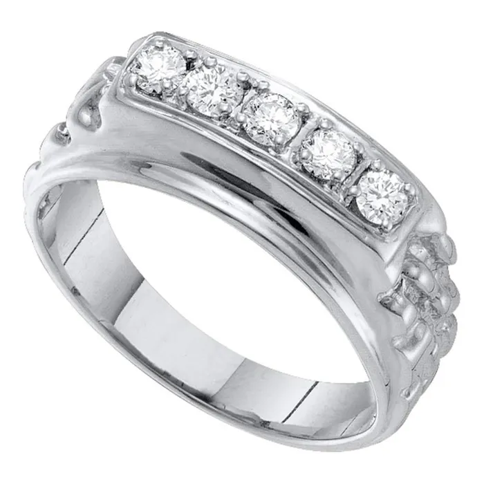 14k White Gold Traditional Round Diamond Nugget Wedding Band 12 Cttw gndatlanta Rings
