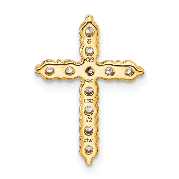 14k Yellow Gold 12 Ct Lab Grown Diamond VSSI G Cross Chain Slide Pendant Goldia Necklaces