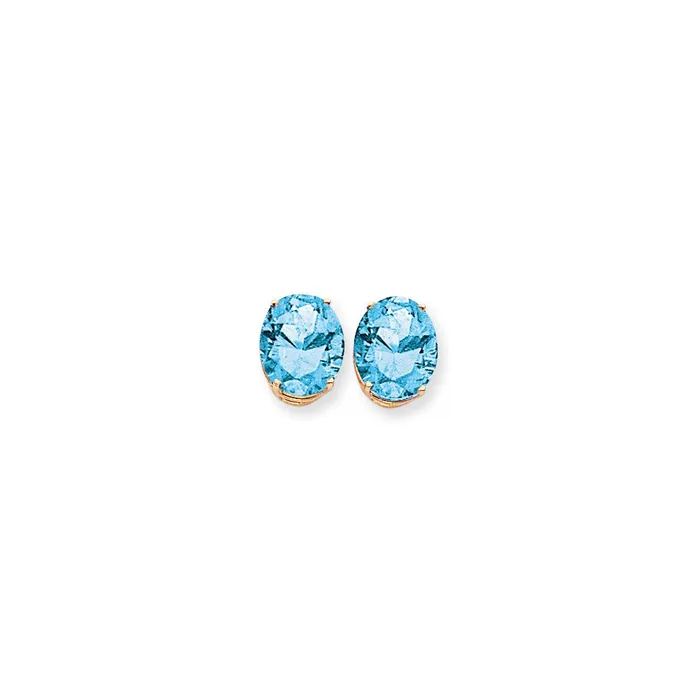 14k Yellow Gold 12x10mm Oval Blue Topaz Checker Earrings Goldia Earrings
