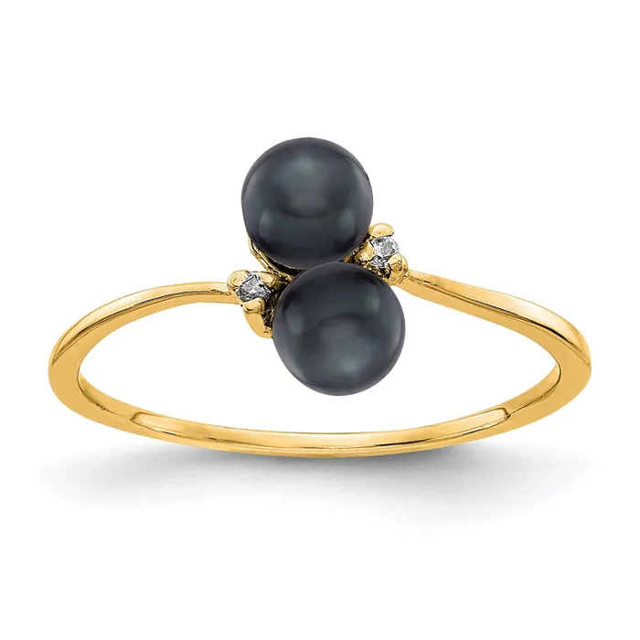 14K Yellow Gold 4mm Black FW Cultured Pearl A Real Diamond ring Goldia Rings