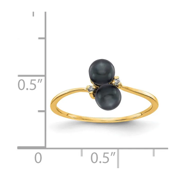 14K Yellow Gold 4mm Black FW Cultured Pearl A Real Diamond ring Goldia Rings
