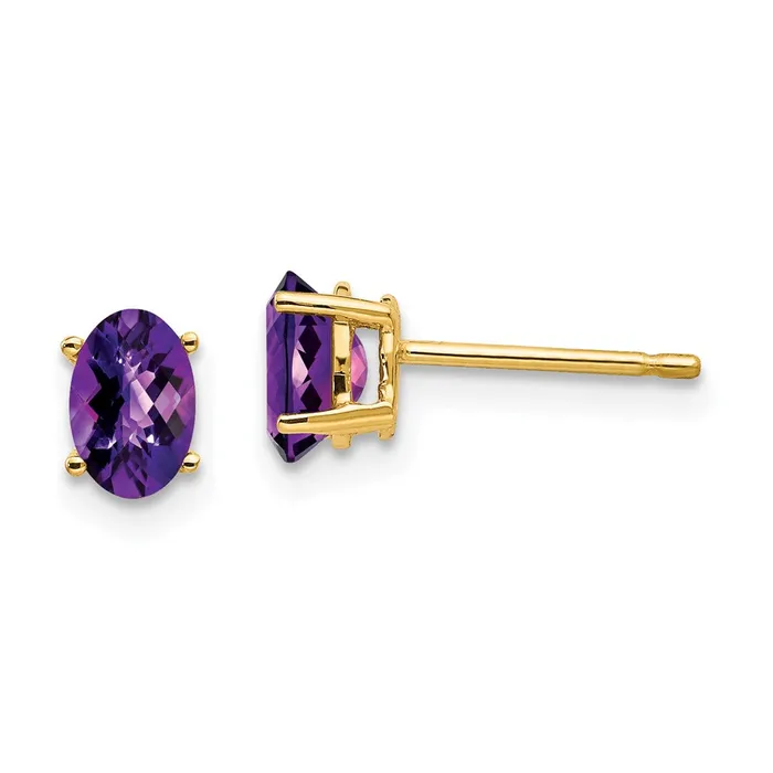 14k Yellow Gold 6x4mm Oval Amethyst Checker Earrings Goldia Earrings
