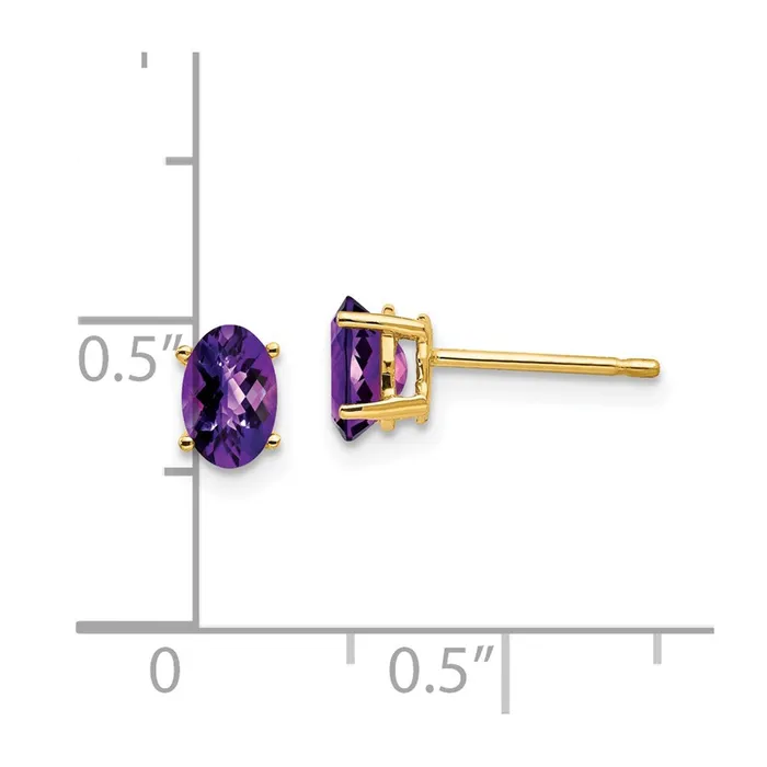 14k Yellow Gold 6x4mm Oval Amethyst Checker Earrings Goldia Earrings
