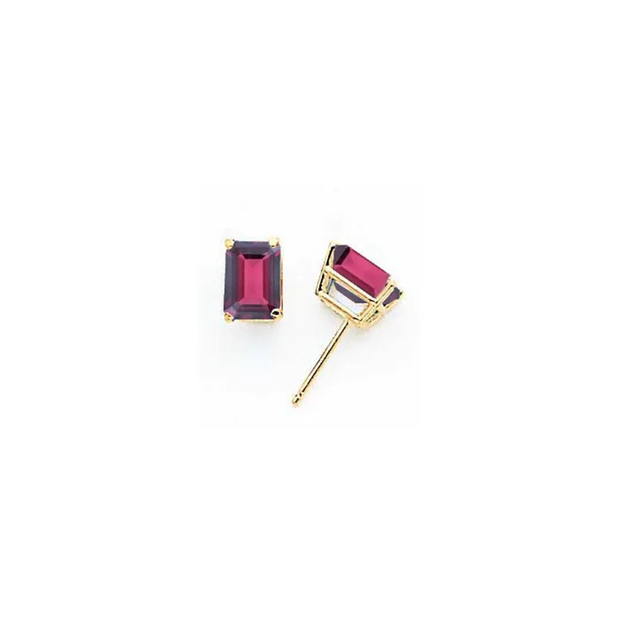 14k Yellow Gold 7x5mm Emerald Cut Rhodolite Garnet earring Goldia Earrings