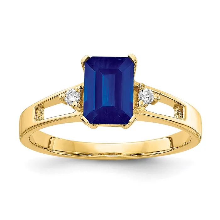 14k Yellow Gold 7x5mm Emerald Cut Sapphire VS Diamond ring Goldia Rings