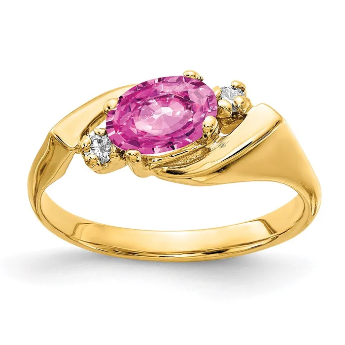 14K Yellow Gold 7x5mm Oval Pink Sapphire A Real Diamond ring Goldia Rings