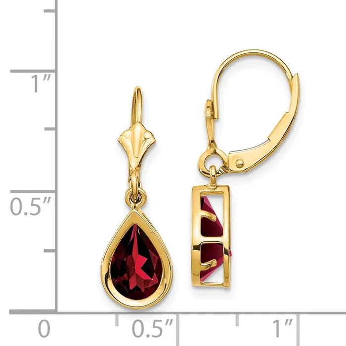 14k Yellow Gold 9x6mm Pear Garnet Leverback Earrings Goldia Earrings