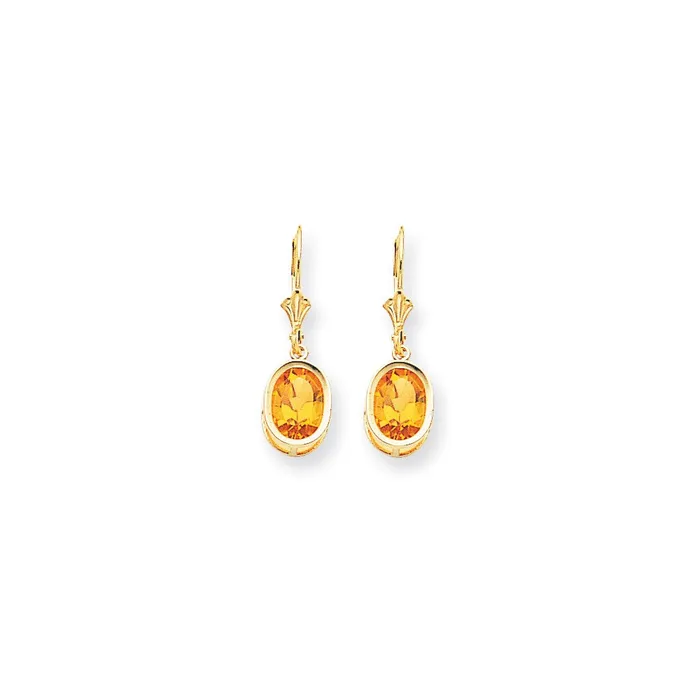 14k Yellow Gold 9x7mm Oval Citrine Leverback Earrings Goldia Earrings