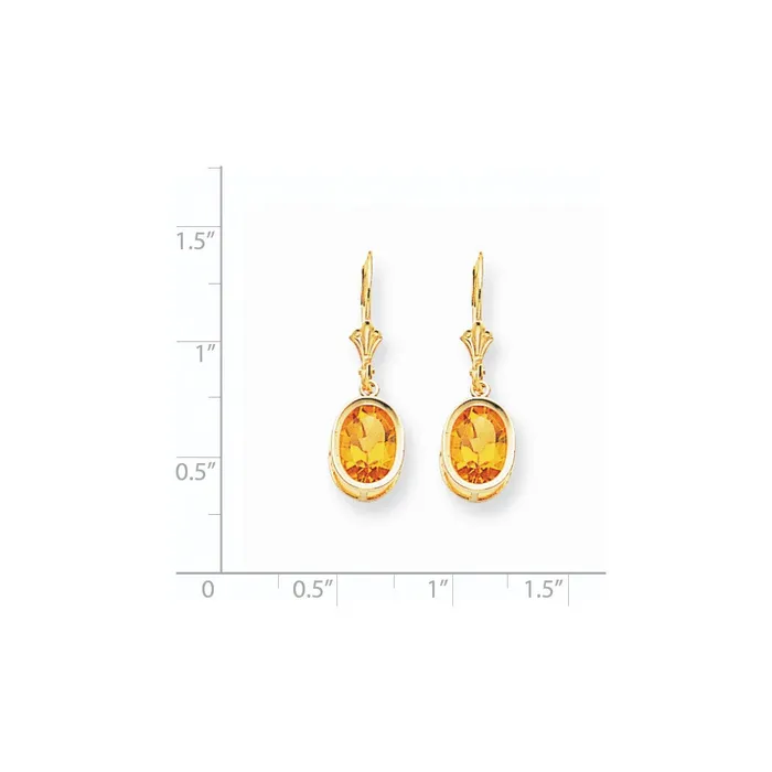 14k Yellow Gold 9x7mm Oval Citrine Leverback Earrings Goldia Earrings