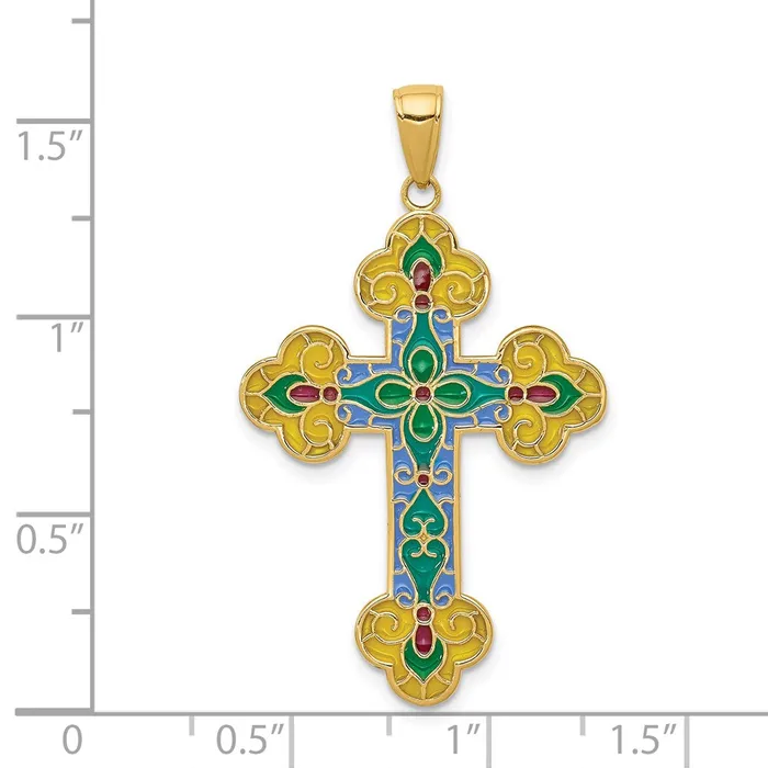 14k Yellow Gold Acrylic Flower Center Budded Cross Pendant Goldia Necklaces