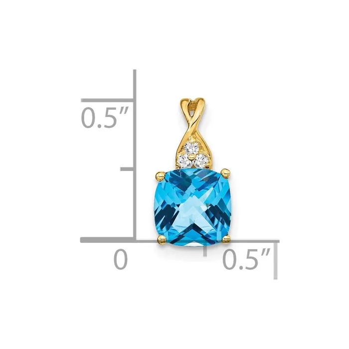 14K Yellow Gold Checkerboard Blue Topaz and Real Diamond Pendant Goldia Necklaces