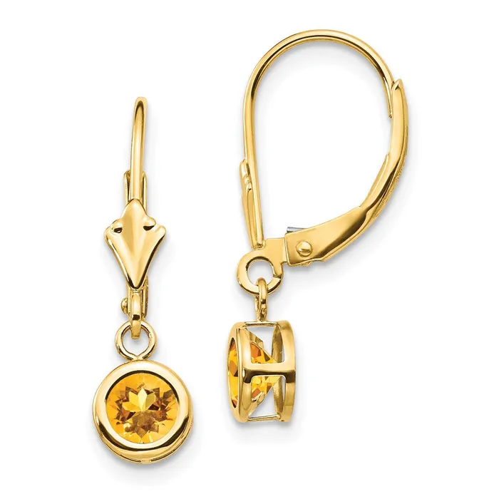 14k Yellow Gold Citrine Round Leverback Earring Goldia Earrings