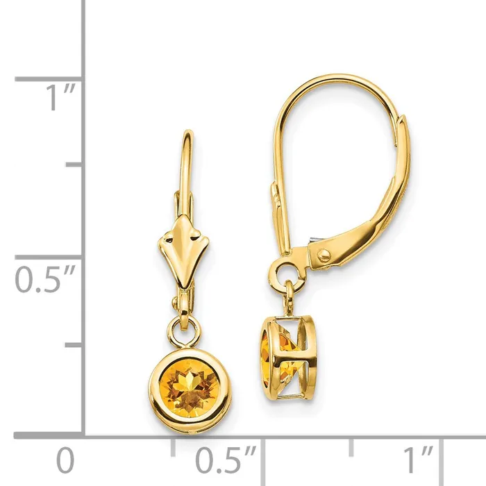 14k Yellow Gold Citrine Round Leverback Earring Goldia Earrings