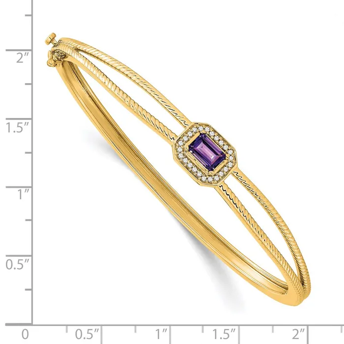 14k Yellow Gold Emeraldshape Amethyst and Natural Diamond Halo Bangle goldiaca Necklaces