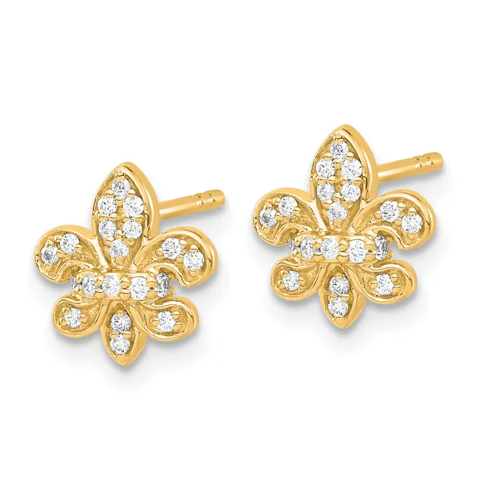 14k Yellow Gold Lab Grown VSSI G Diamond Fleur de Lis Post Earrings Goldia Earrings