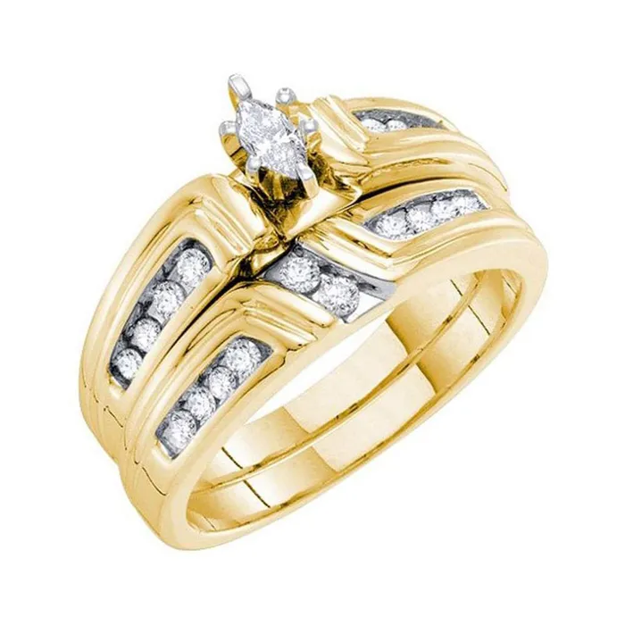 14k Yellow Gold Marquise Diamond Bridal Wedding Ring Set 38 Cttw gndatlanta Rings