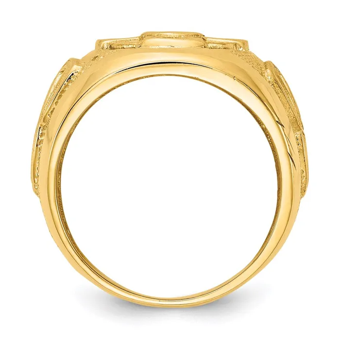 14K Yellow Gold Mens Celtic Cross with Green Synthetic Stone Center Ring Goldia Rings