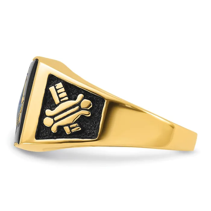 14k Yellow Gold Mens Polished and Textured with Black Enamel Onyx Masonic Ring Goldia Rings