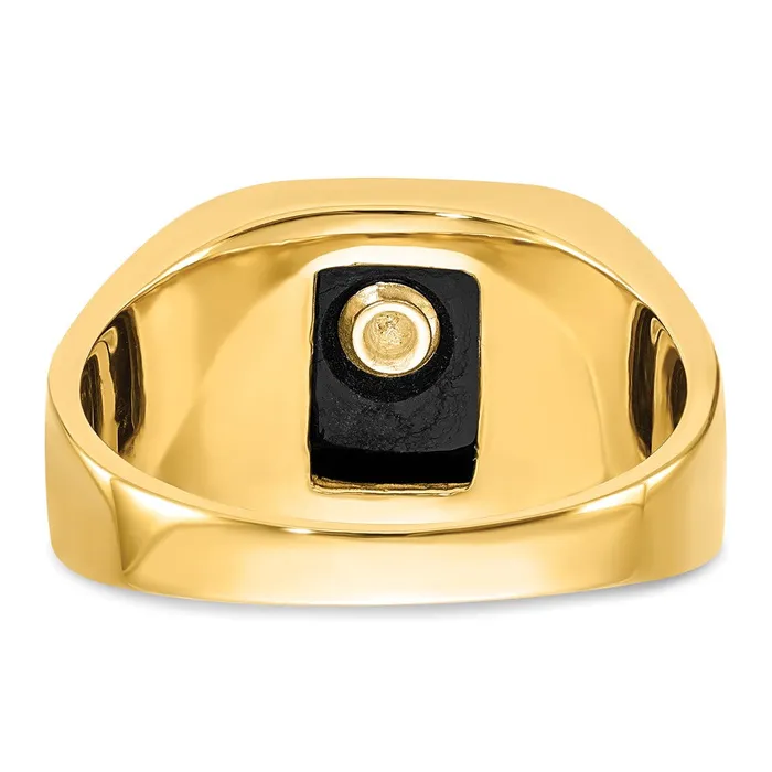14k Yellow Gold Mens Polished and Textured with Black Enamel Onyx Masonic Ring Goldia Rings