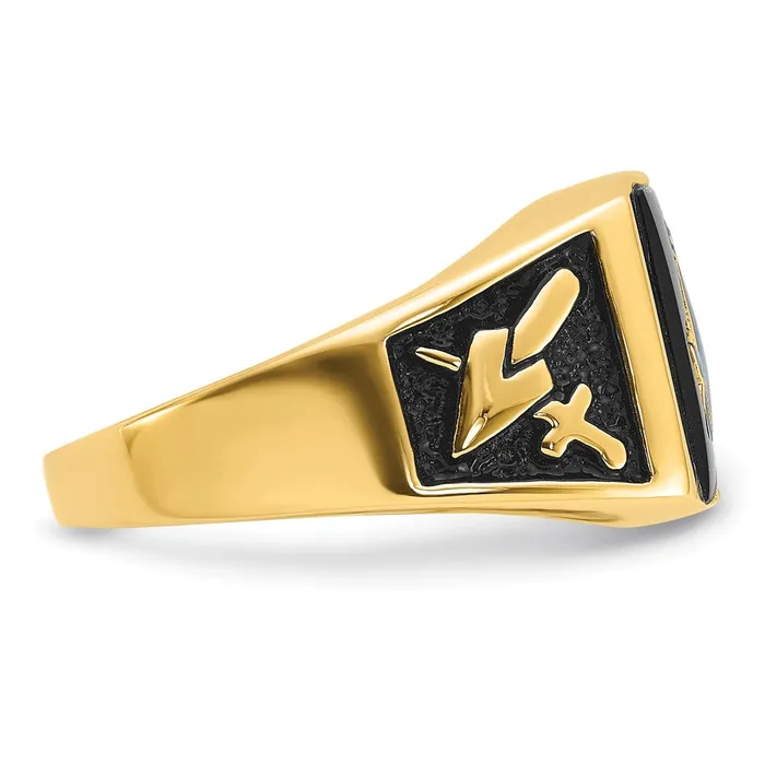 14k Yellow Gold Mens Polished and Textured with Black Enamel Onyx Masonic Ring Goldia Rings