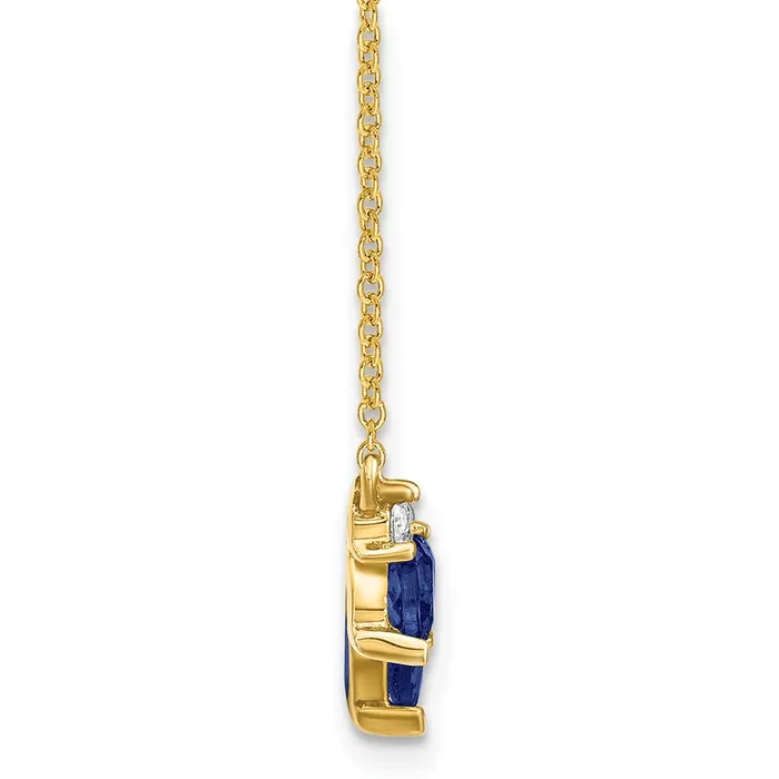 14K Yellow Gold Pear Shaped Labmade Sapphire and Natural Diamonds 18 inch Necklace Goldia Necklaces