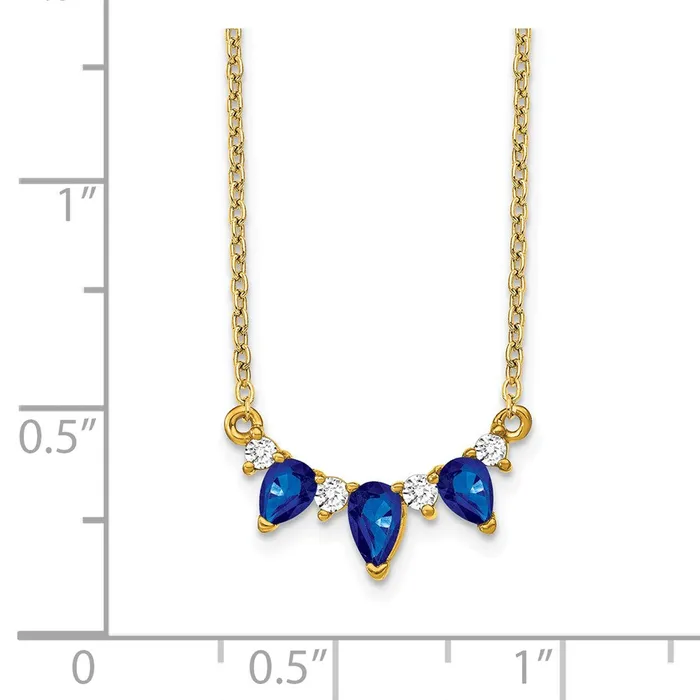 14K Yellow Gold Pear Shaped Labmade Sapphire and Natural Diamonds 18 inch Necklace Goldia Necklaces
