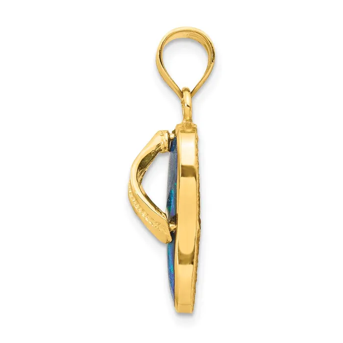 14k Yellow Gold Polished 3D wCreated Blue Opal Flip Flop Pendant Goldia Necklaces