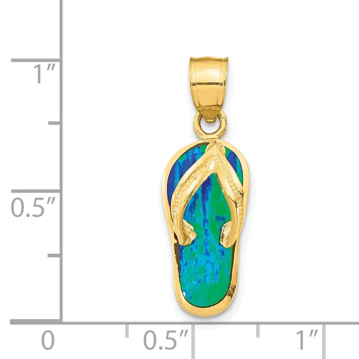 14k Yellow Gold Polished 3D wCreated Blue Opal Flip Flop Pendant Goldia Necklaces